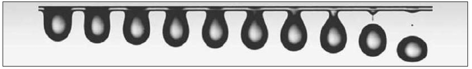 Sequence showing a droplet detaching from a thin fiber